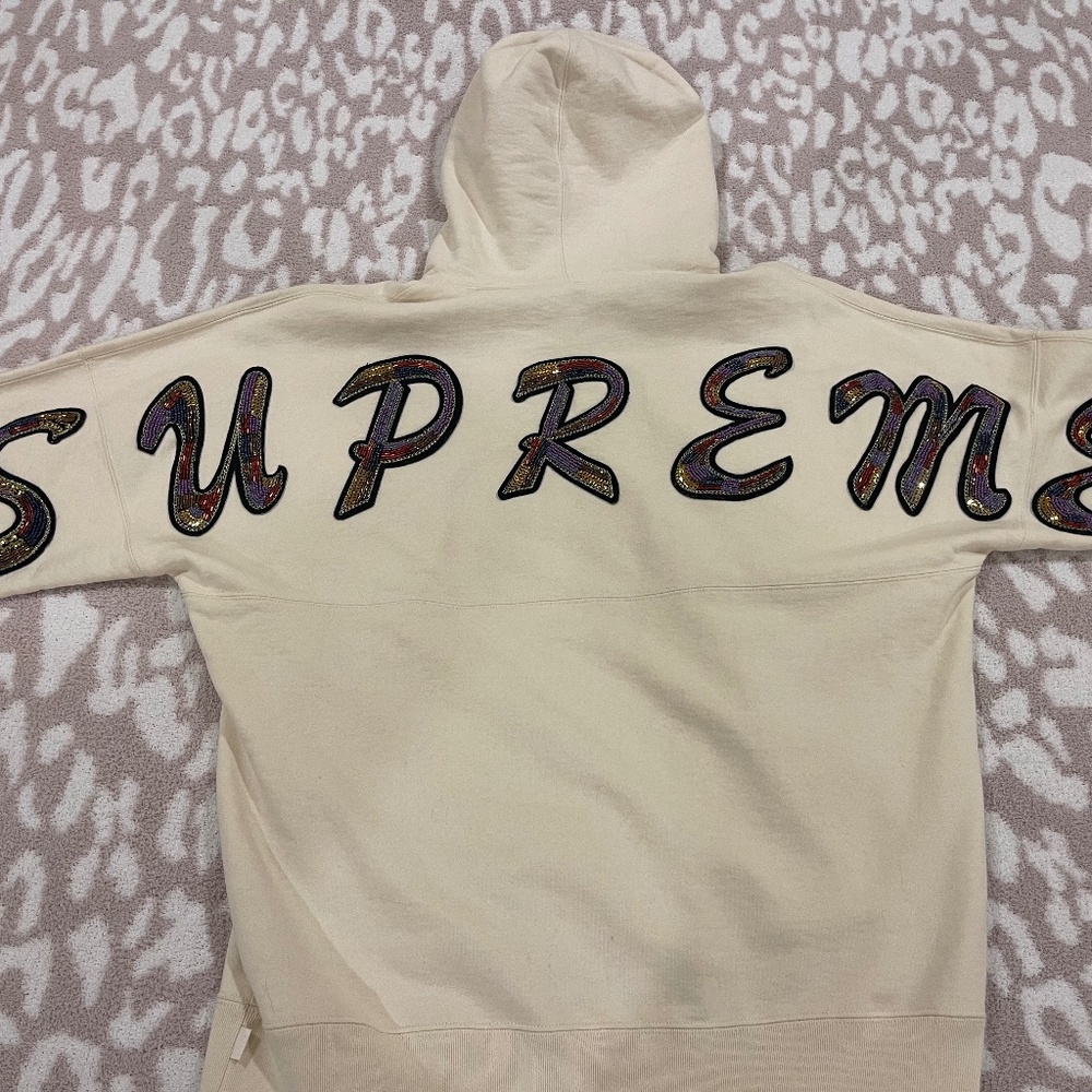 SUPREME Beaded Hooded Sweatshirt Natural Large